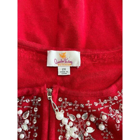 Quacker Factory sweater beaded embellished classic festive red holidays women 2X - Picture 4 of 6